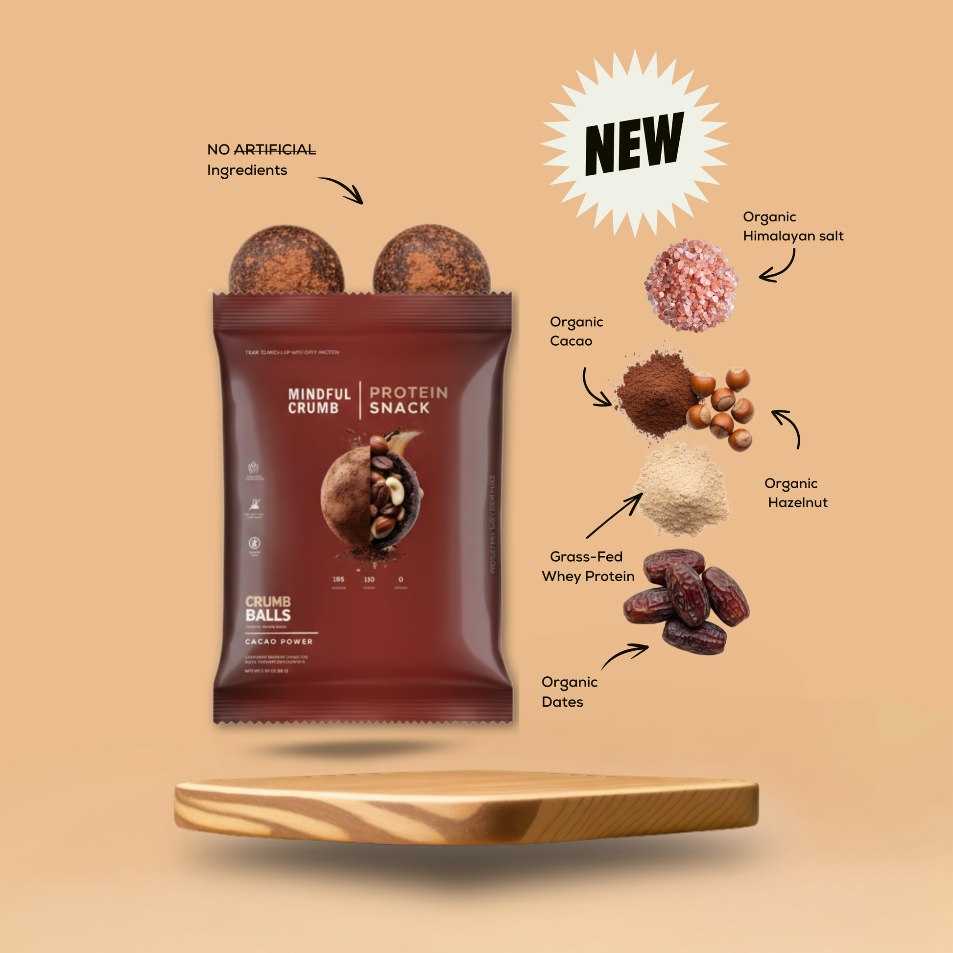 Cacao protein balls in premium packaging